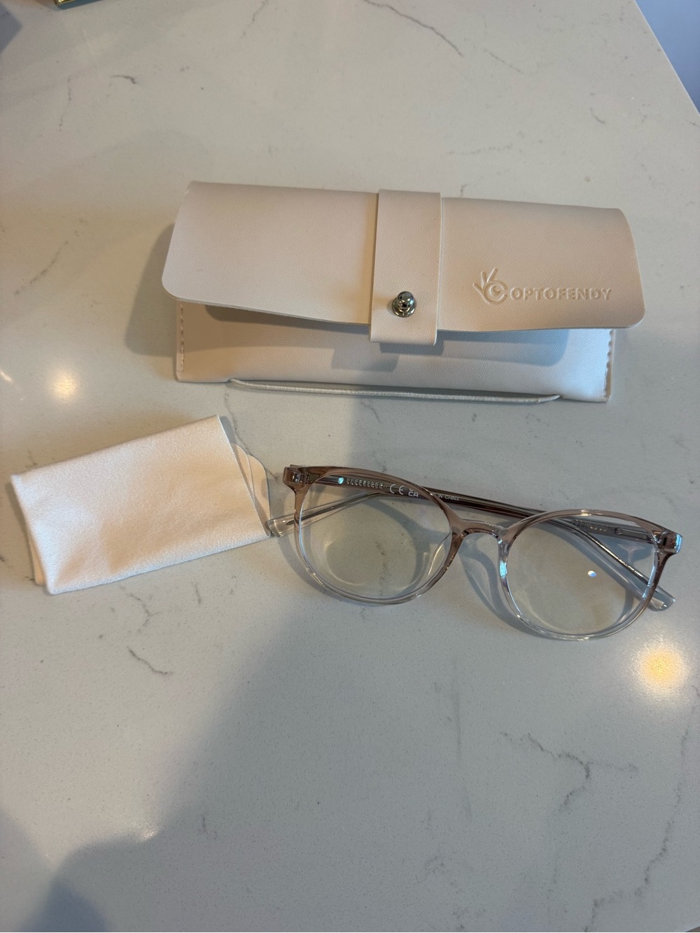 Clear Round Blue Light Blocking Glasses with Cream Case